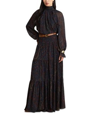 Paisley Print Georgette Tiered Maxi Skirt