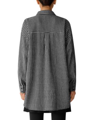 Wool & Cotton Check Classic Collar Long Shirt - thumbnail 3