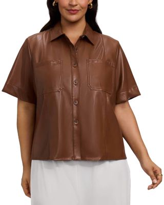 Plus Demi Faux Leather Short Sleeve Shirt