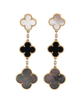  Magic Alhambra 3 Motifs Earrings 18K Gold with Mother of Pearl and Onyx