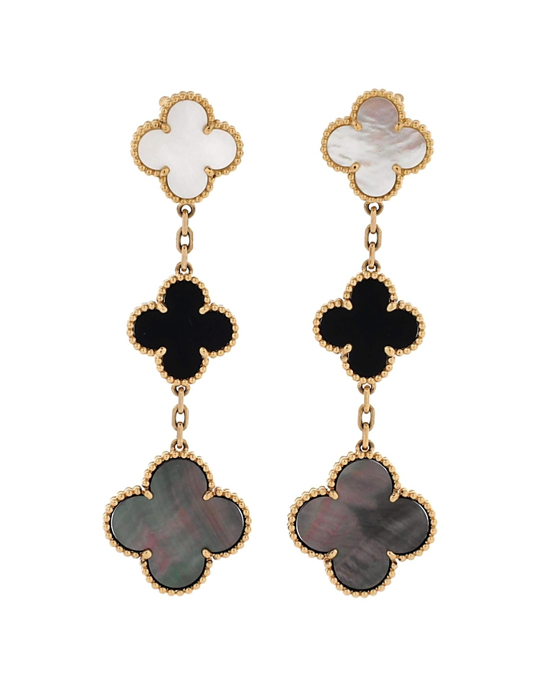 Pre-Owned Van Cleef & Arpels Magic Alhambra 3 Motifs Earrings 18K Gold with Mother of Pearl and Onyx