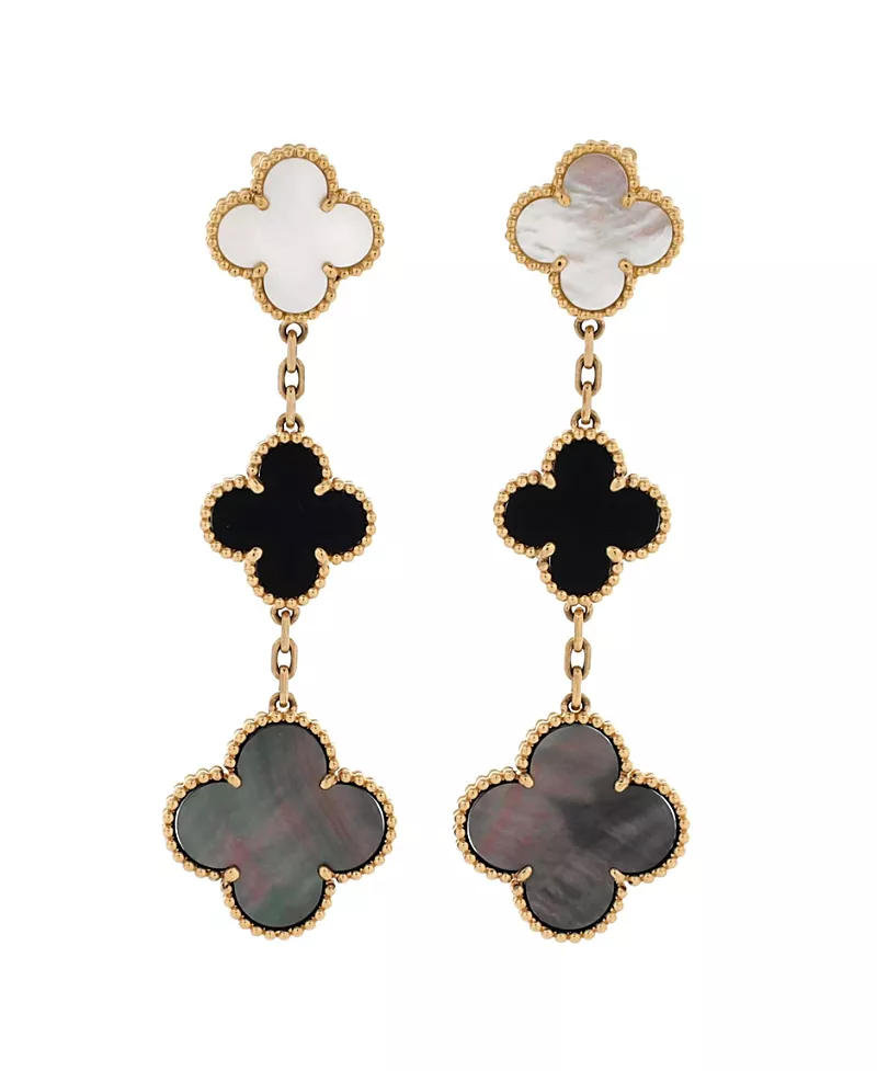 Pre-Owned Van Cleef & Arpels Magic Alhambra 3 Motifs Earrings 18K Gold with Mother of Pearl and Onyx