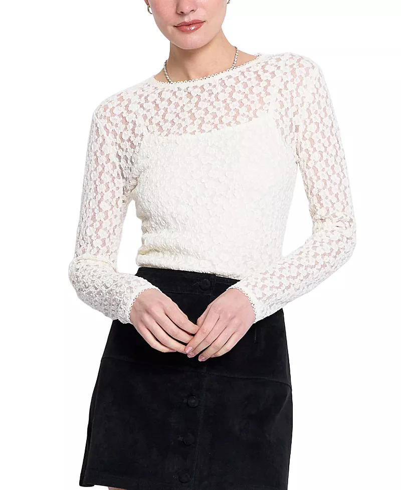 Central Park West Women's Scarlet Stretch Lace Crew Neck Top