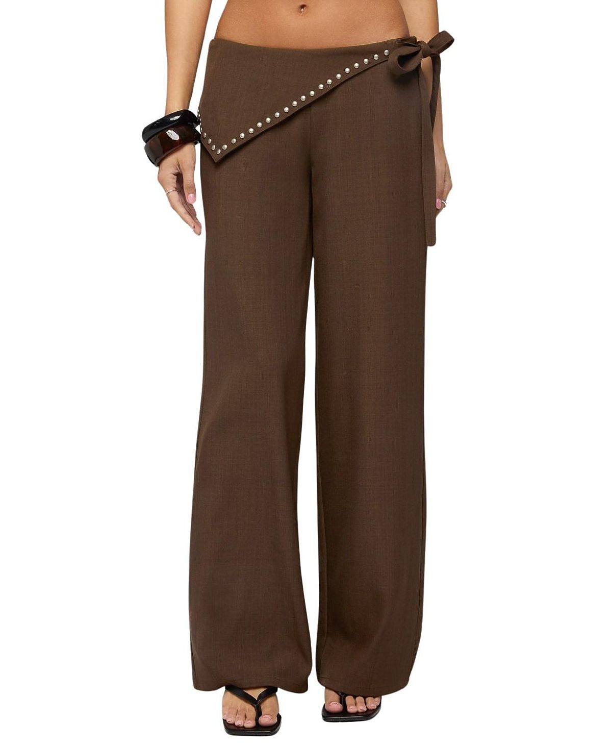 Edikted Avery Studded Foldover Straight Leg Pants