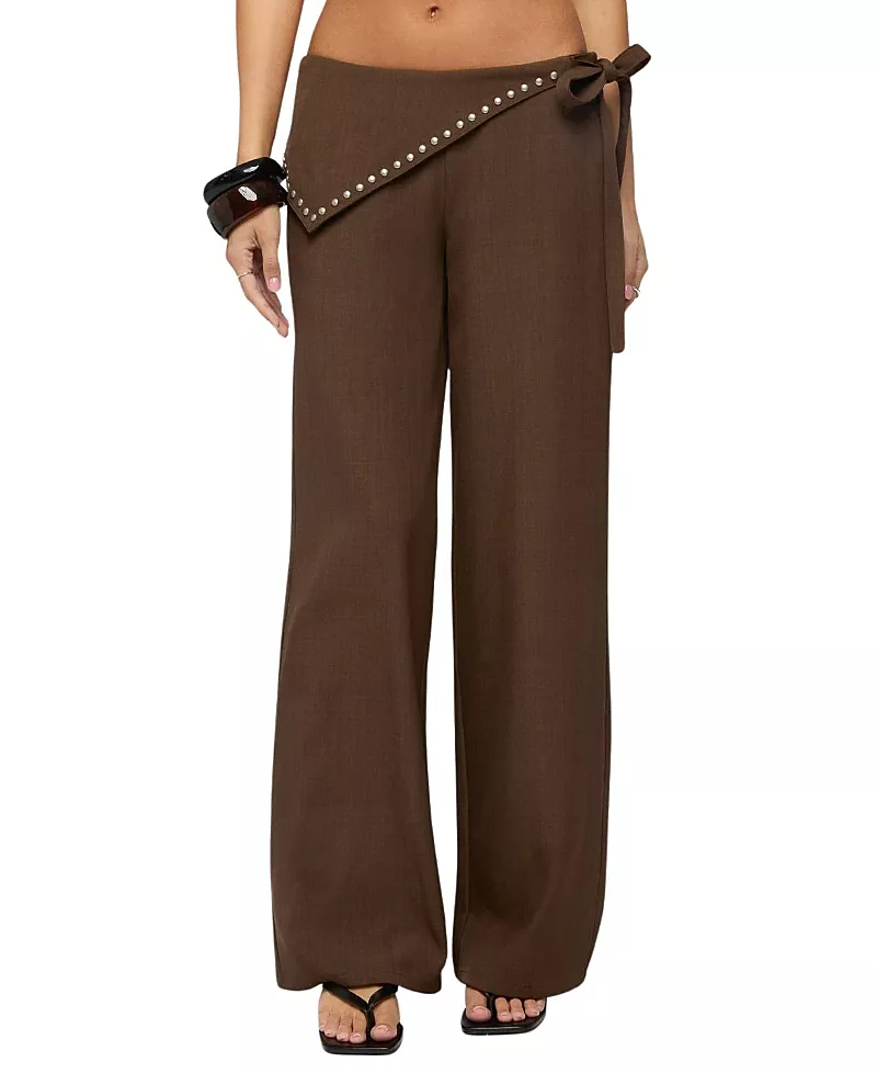 Edikted Avery Studded Foldover Straight Leg Pants