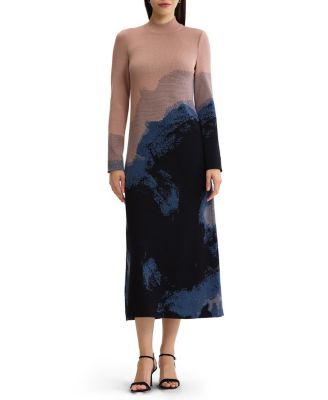 Landscape Mock Neck Knit Maxi Dress
