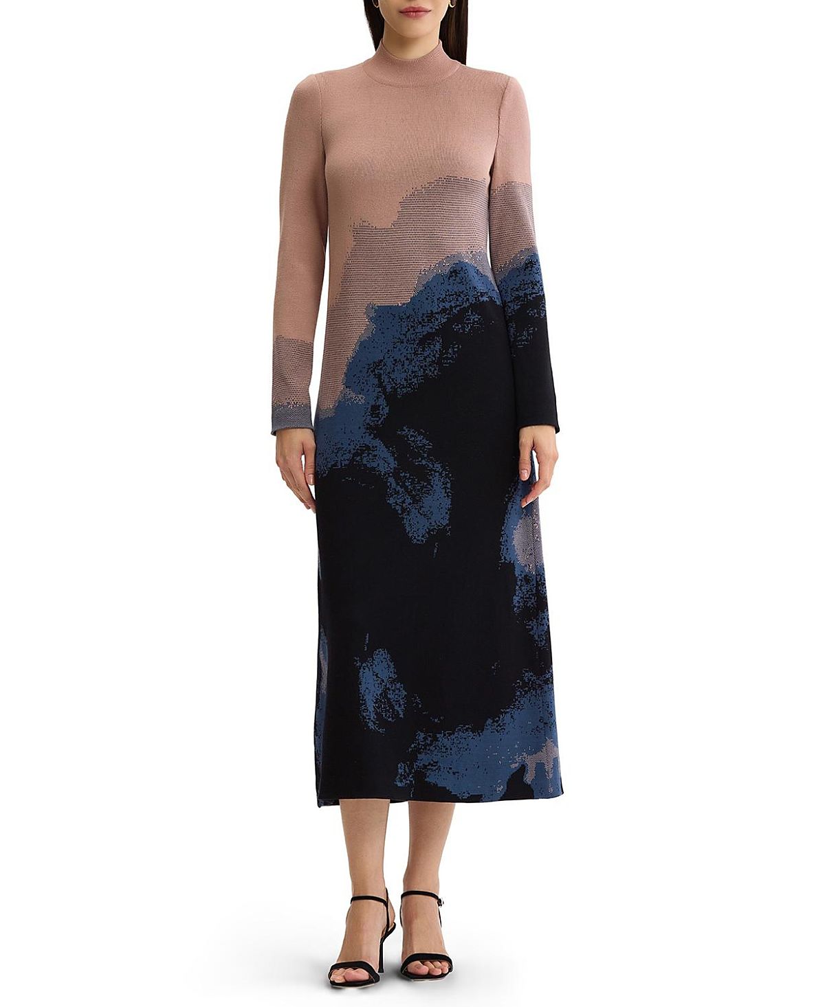 Misook Landscape Mock Neck Knit Maxi Dress