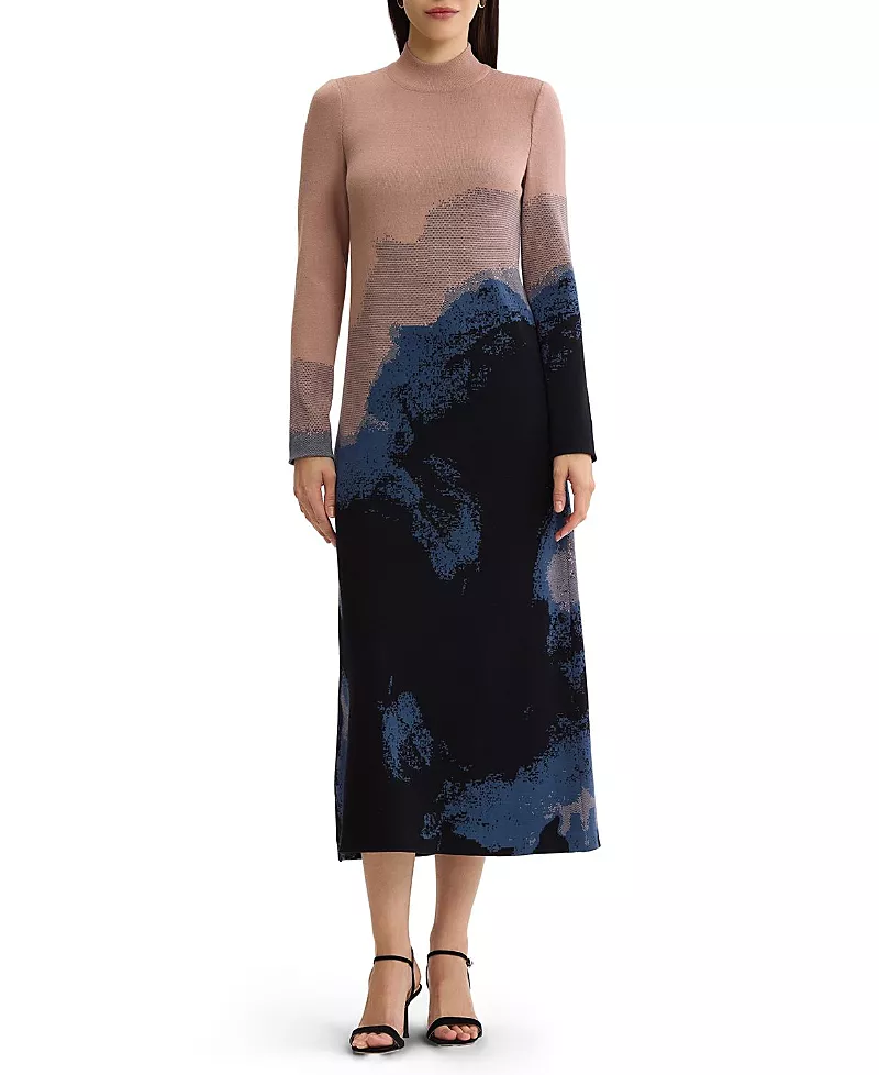 Misook Landscape Mock Neck Knit Maxi Dress