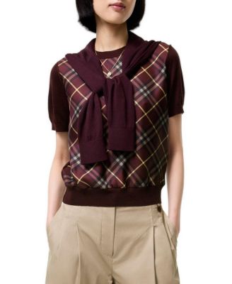  Check Panel Wool Silk T-shirt