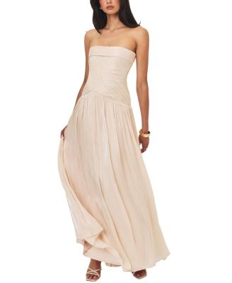  Olivine Crystal Organza Strapless Maxi Dress