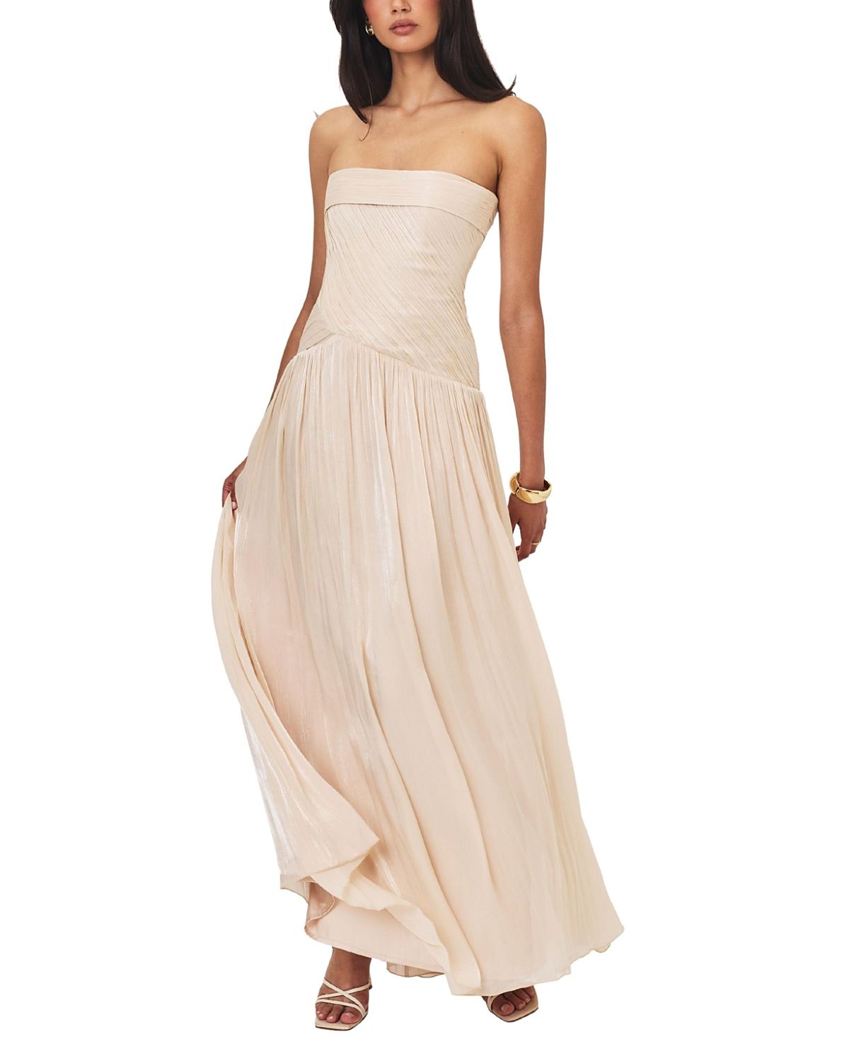Miss Circle Olivine Crystal Organza Strapless Maxi Dress