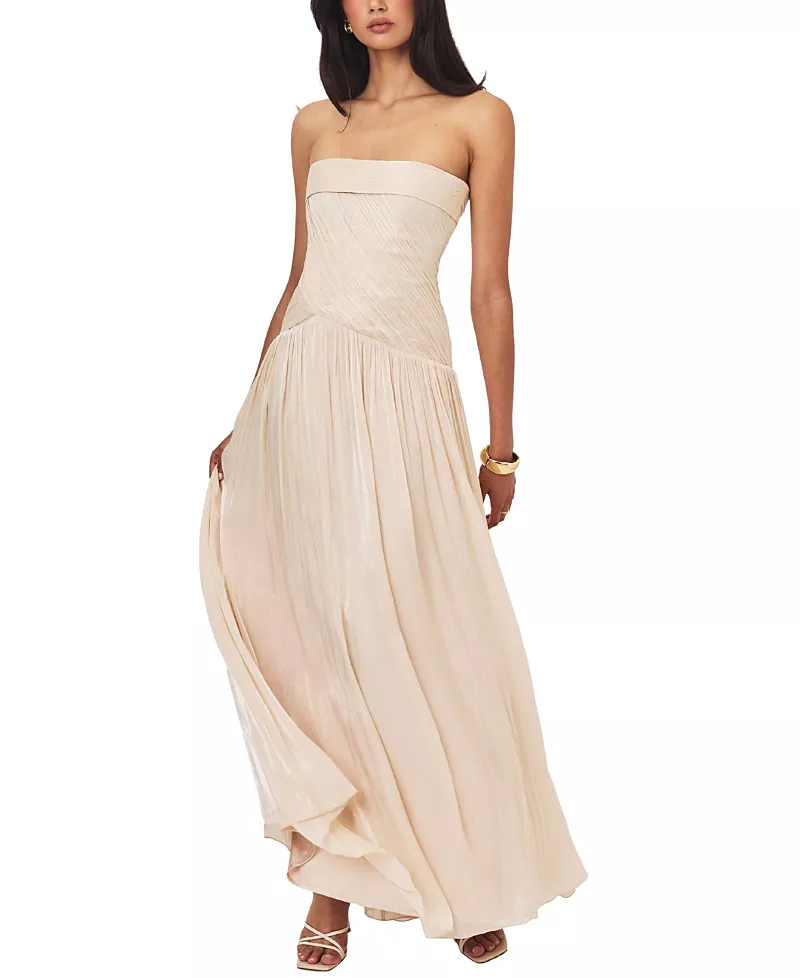 Miss Circle Olivine Crystal Organza Strapless Maxi Dress