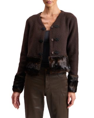 Faux Fur-Trim Cardigan Sweater