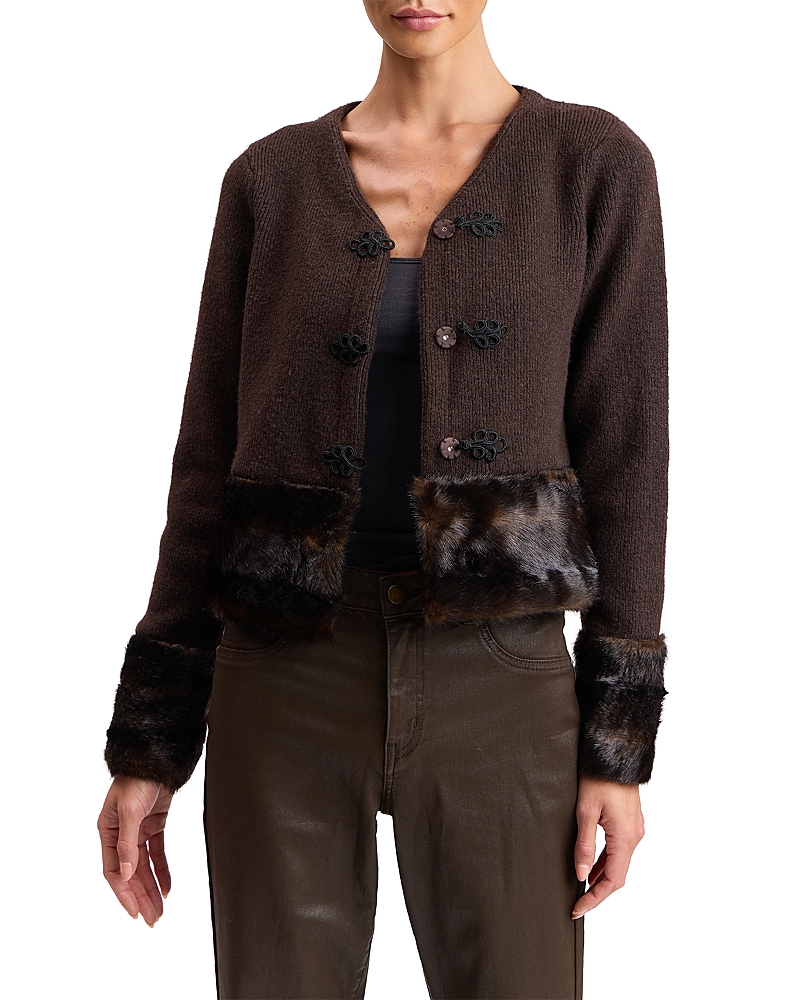 Avec Les Filles Faux Fur-Trim Cardigan Sweater