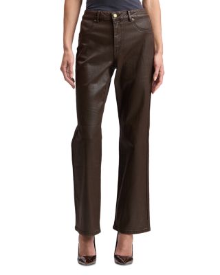 Coated High Rise Bootcut Jeans in Brown Coated