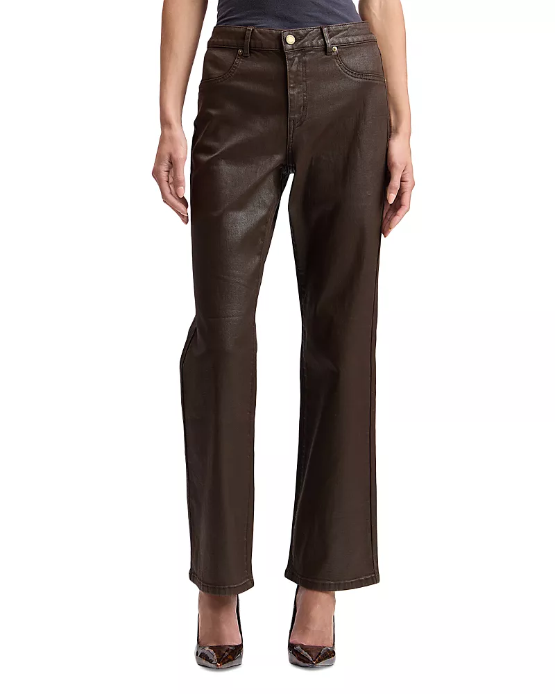 Avec Les Filles Coated High Rise Bootcut Jeans in Brown Coated