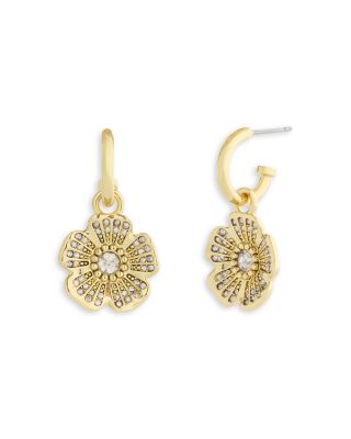 Iconic Charms Pav&eacute; Tea Rose Charm Huggie Hoop Earrings