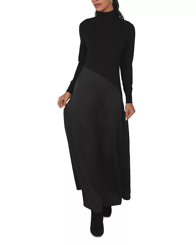 Point Mixed Media Turtleneck Maxi Dress
