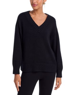 L'agence Paxton Cotton V-neck Sweater In Black