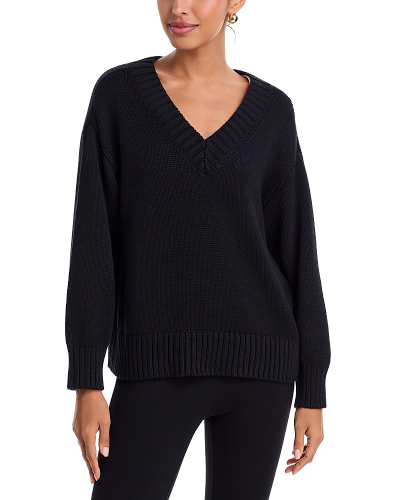 L'agence Paxton Cotton V-neck Sweater In Black
