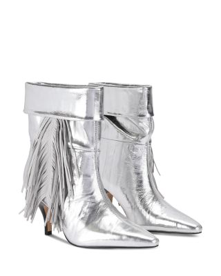 Kurt Geiger Women's Piccadilly Slouch Fringed Leather Boots In Silver