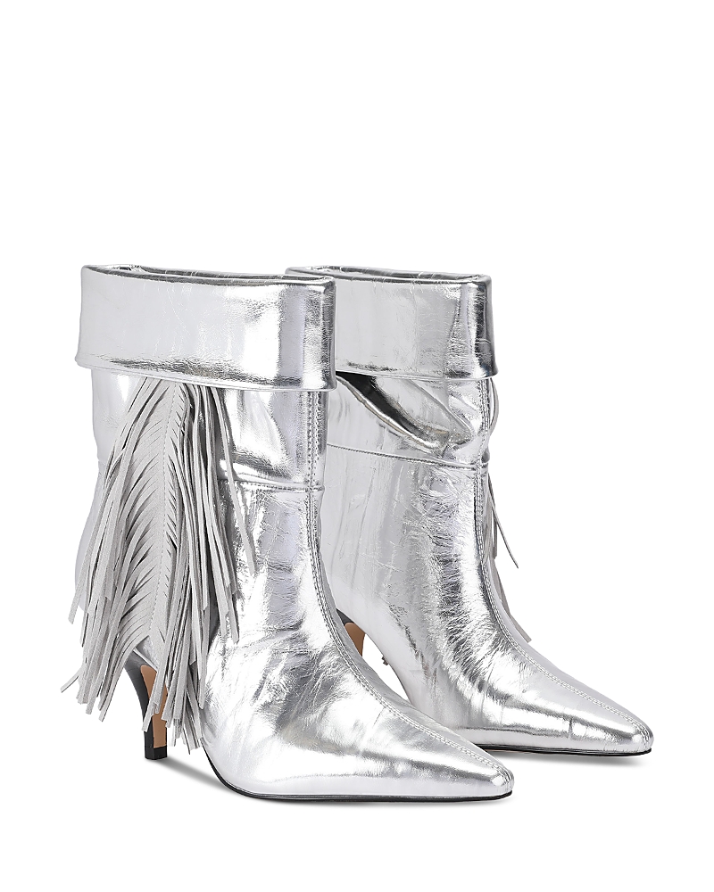 Kurt Geiger Women's Piccadilly Slouch Fringed Leather Boots In Silver