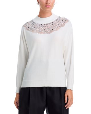 Crystal Embellished Yoke Mock Neck Sweater
