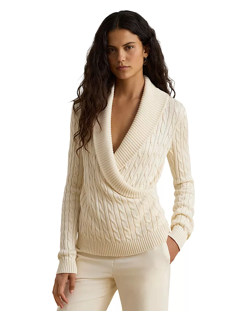 Lauren Ralph Lauren Cable Knit Shawl Collar Sweater