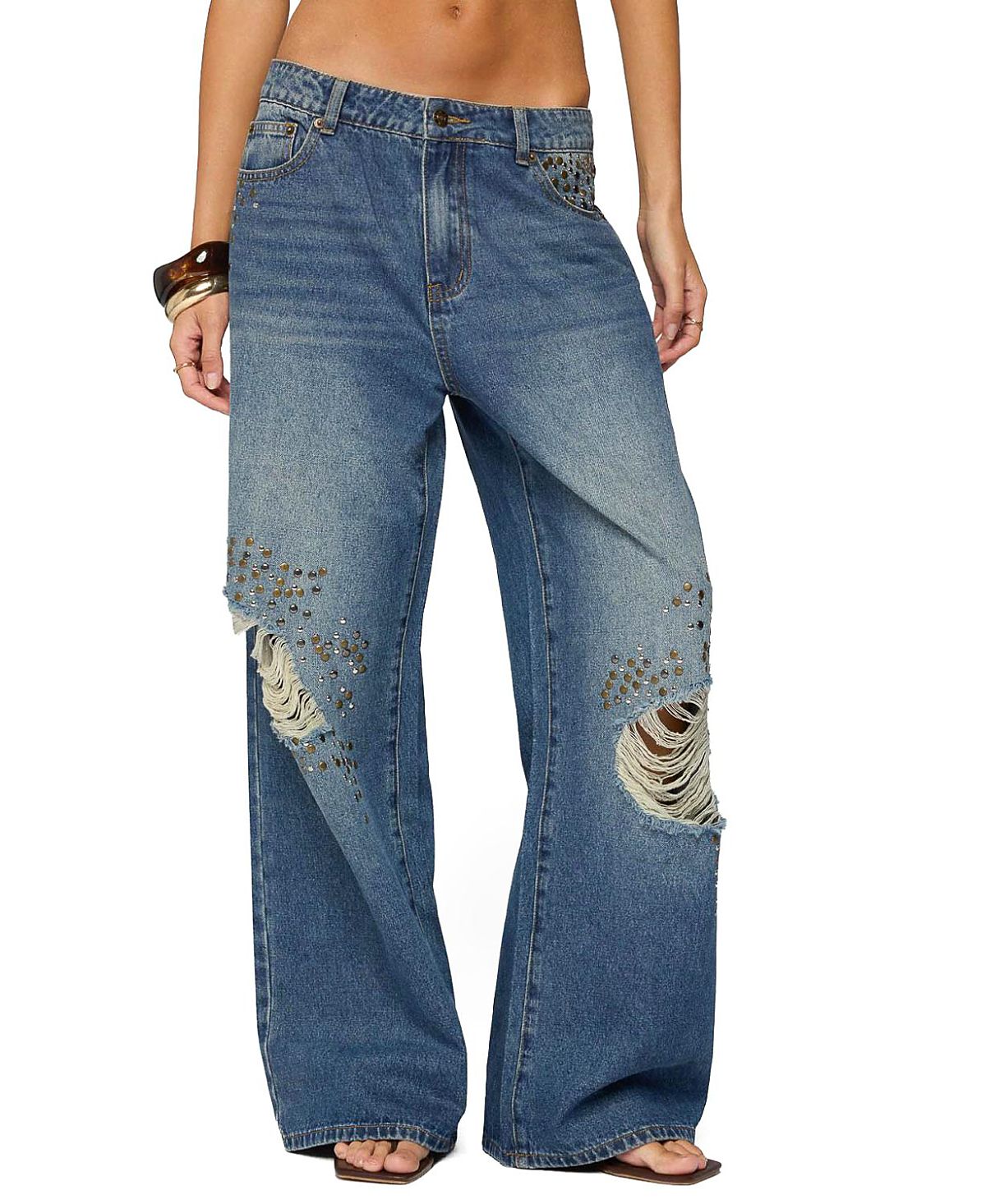Edikted Eunia Studded Low Rise Baggy Jeans