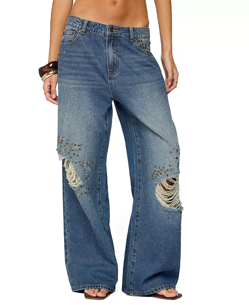 Edikted Eunia Studded Low Rise Baggy Jeans