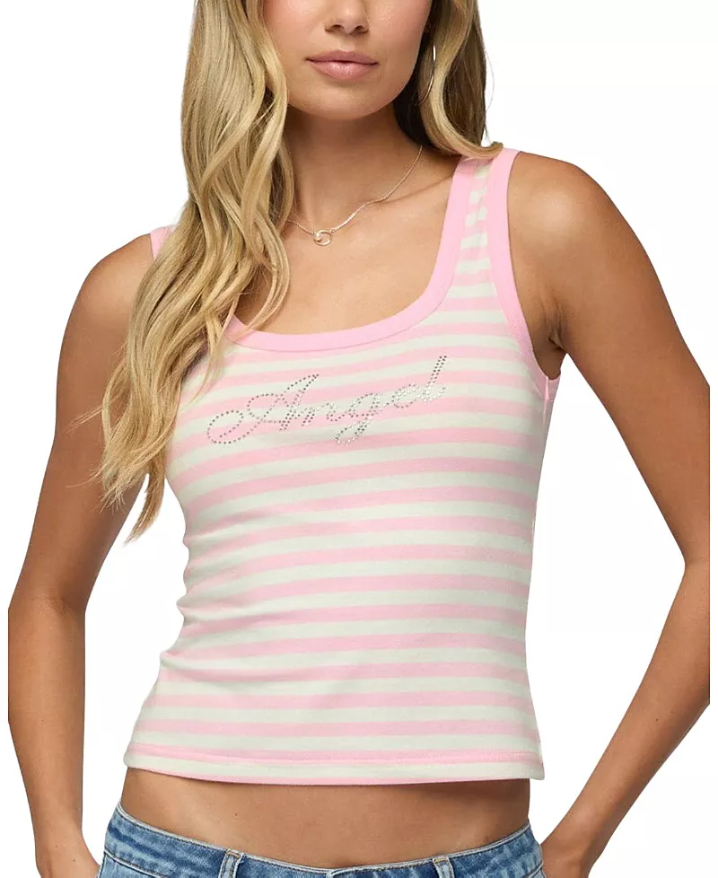 Edikted Angel Glow Rhinestone Striped Tank Top