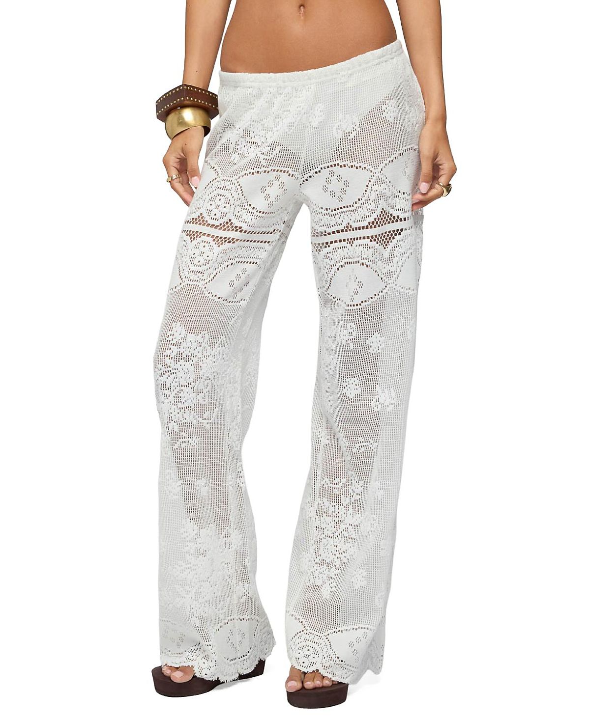 Edikted Milaya Sheer Crochet Straight Leg Pants