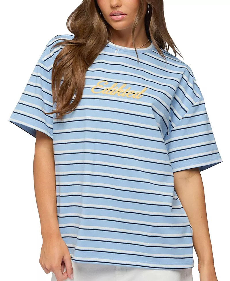 Edikted Chill Girl Striped Oversized T Shirt