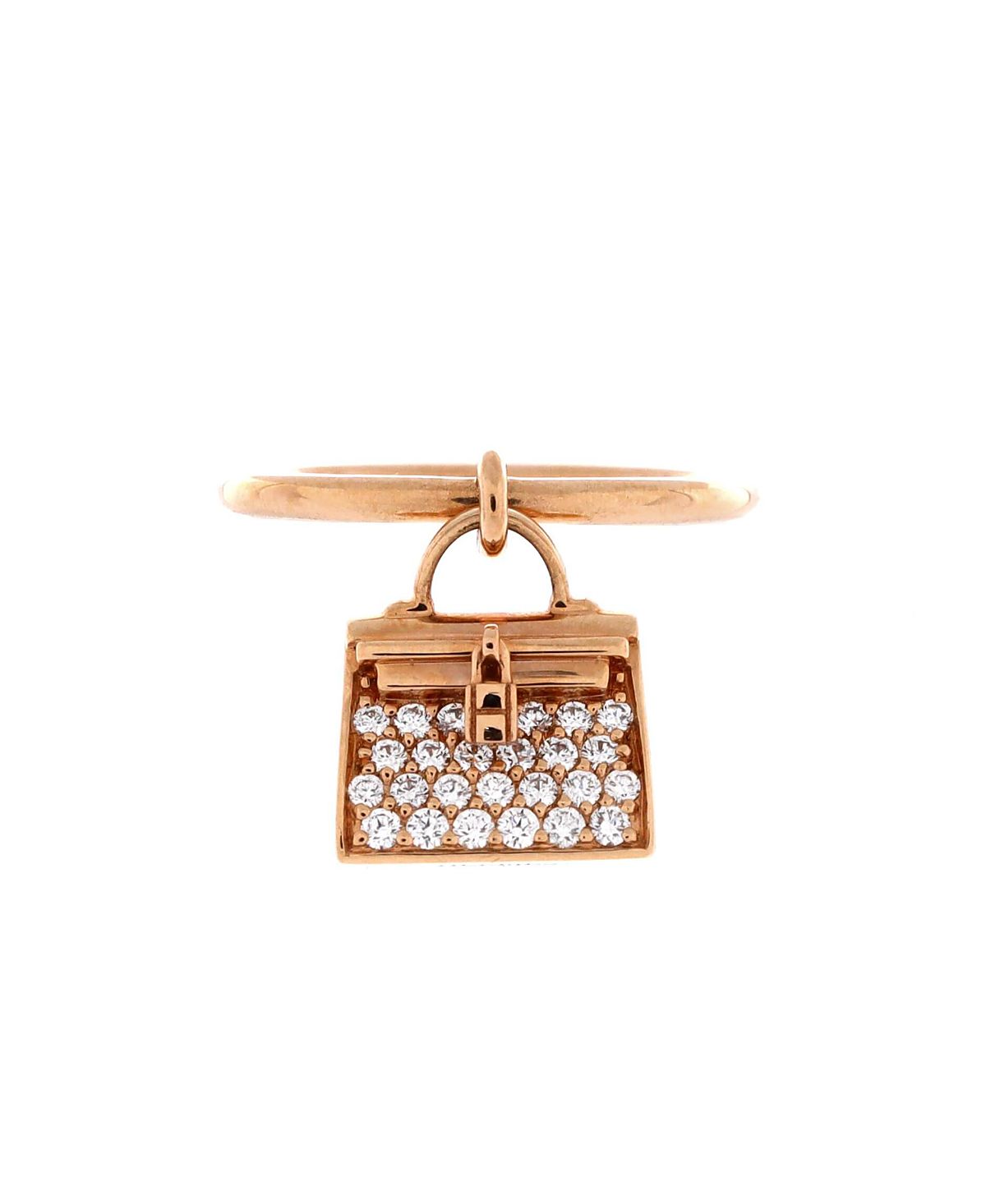 Pre-Owned HERMES Kelly Amulette Ring 18K Rose Gold with Pave Diamonds