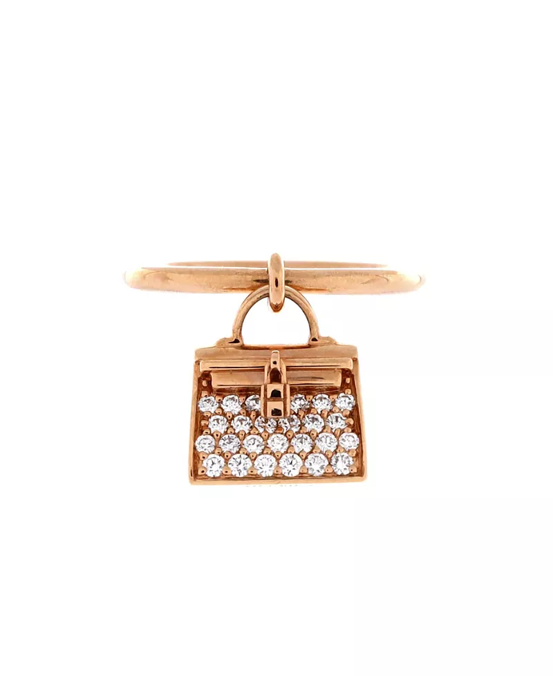 Pre-Owned HERMES Kelly Amulette Ring 18K Rose Gold with Pave Diamonds