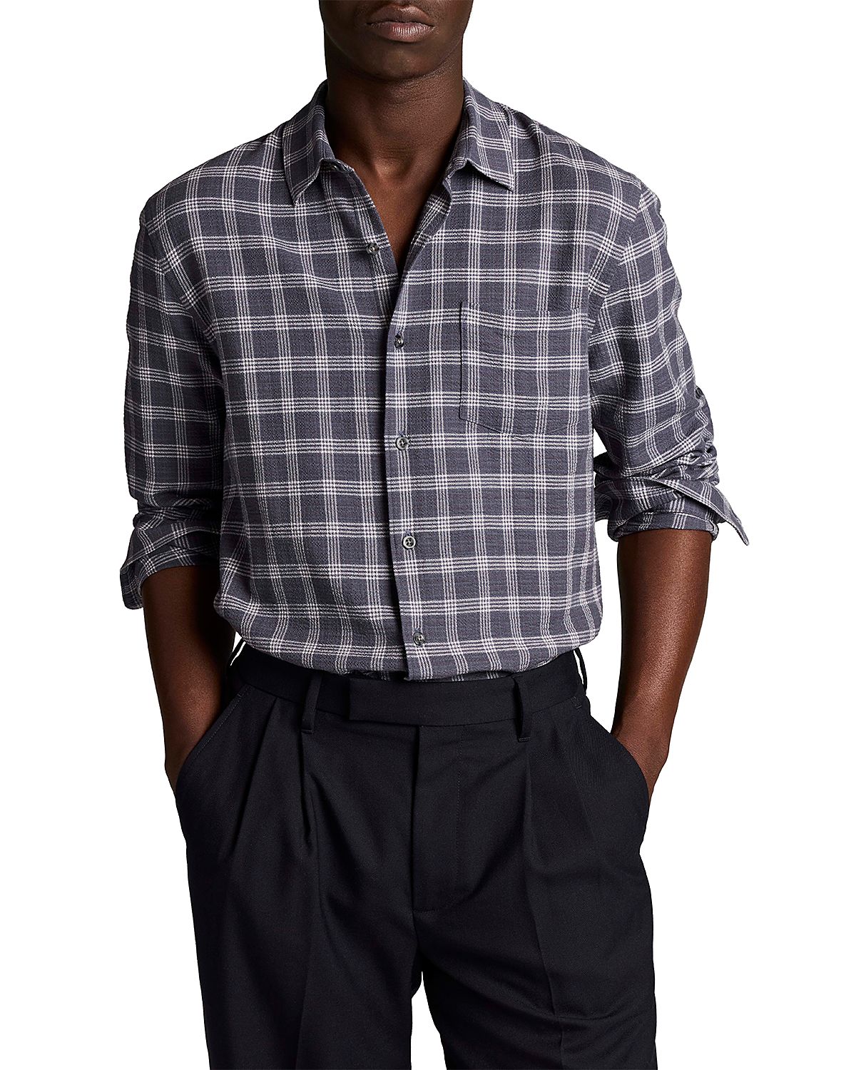 Vince Simmons Plaid Cotton Blend Pocket Shirt