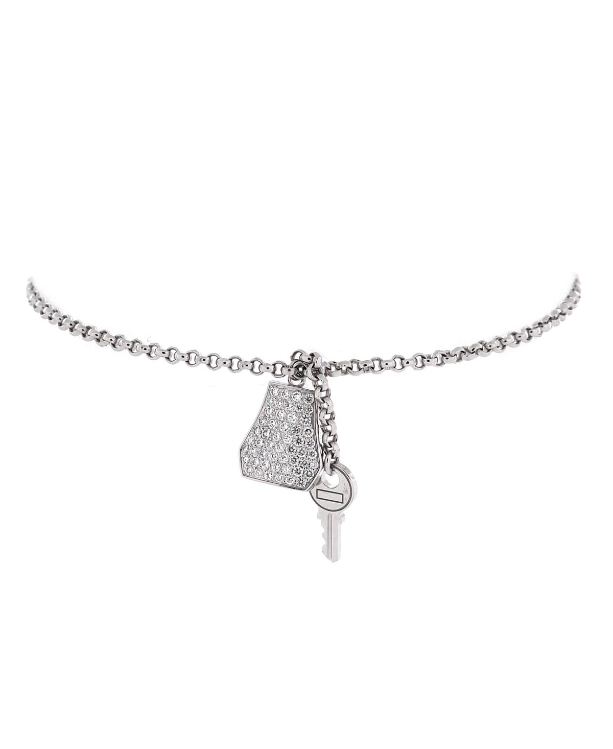 Pre-Owned HERMES Small Kelly Clochette Chain Bracelet 18K White Gold with Pave Diamonds