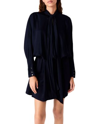 Tie Neck Draped Satin Mini Dress