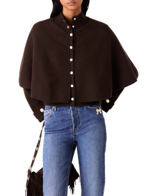 High Neck Cape Layered Cardigan Sweater 