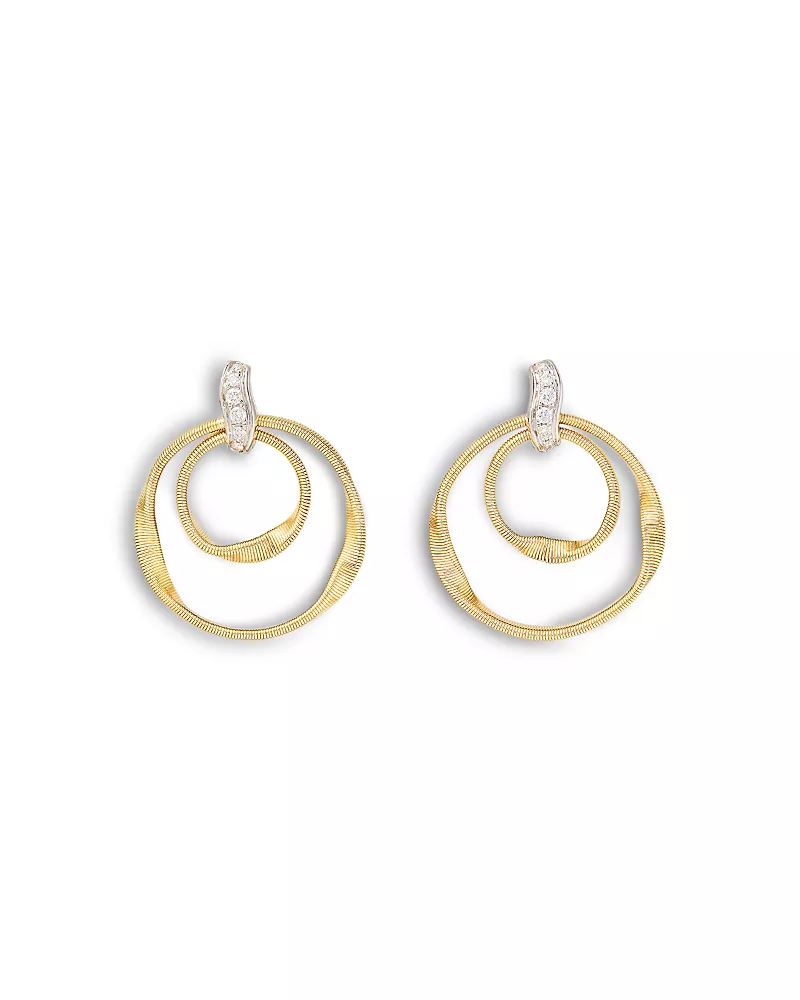 Marco Bicego 18K White & Yellow Gold Marrakech Diamond Double Circle Drop Earrings, 0.086 tcw