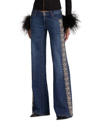 Emryn Ultra Low Rise Embellished Relaxed Flare Jeans in Georgetta Vintage Blue