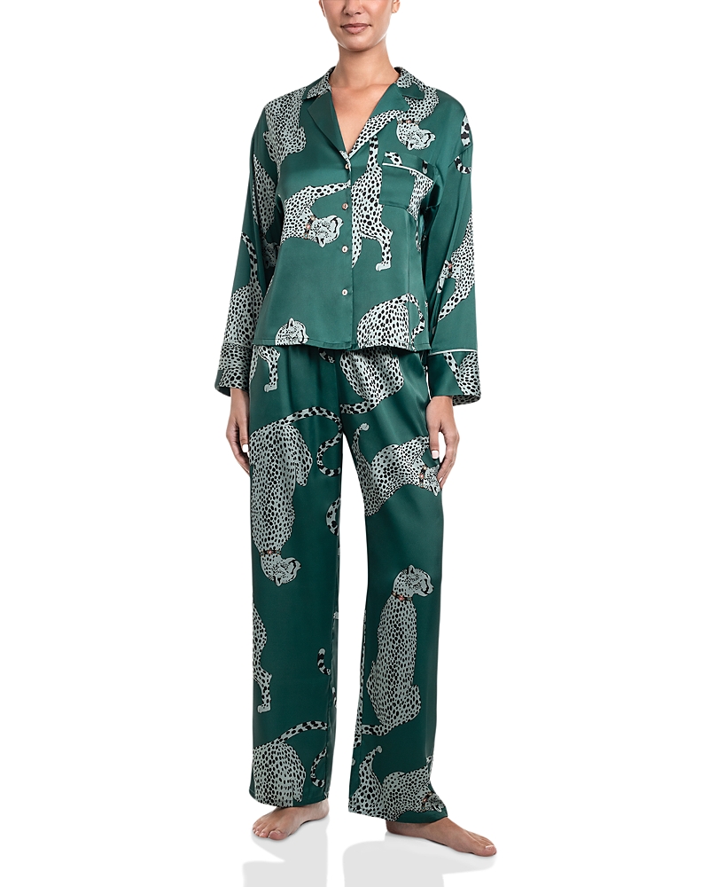 Midnight Bakery Satin Long Sleeve Pajama Set In Emerald