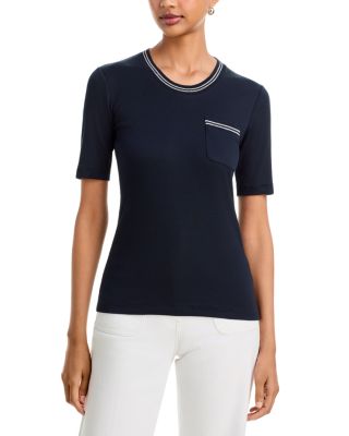 Fabiana Filippi Cotton Stretch Striped Trim Jersey Tee