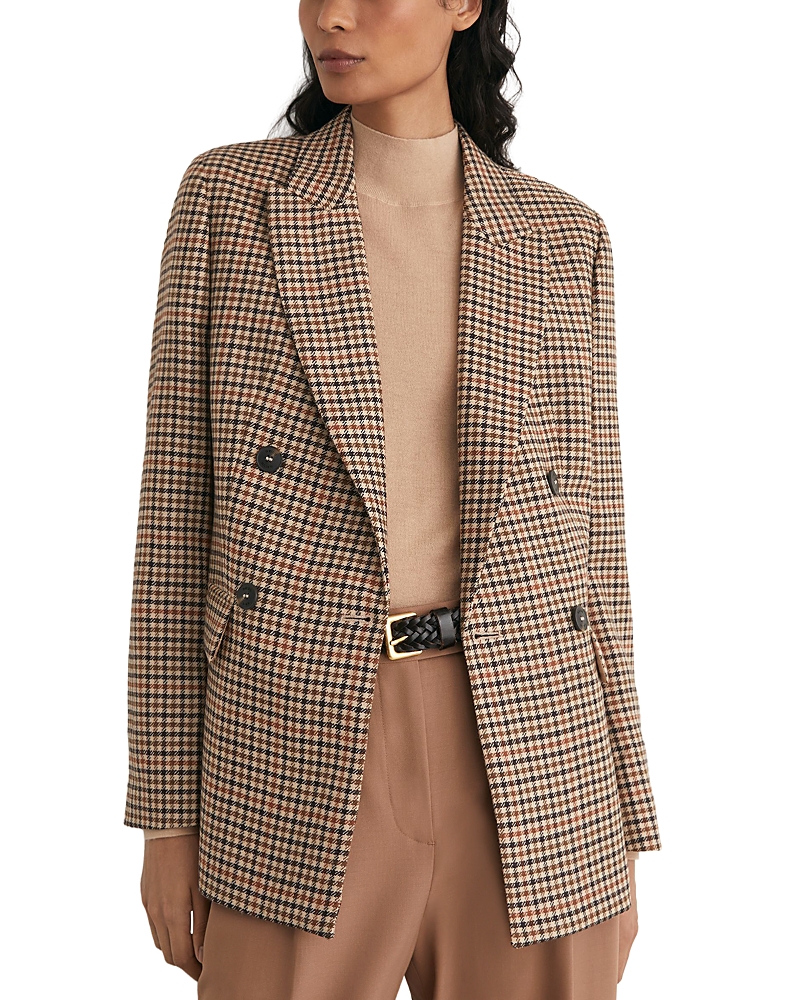 Reiss Willow Wool Peak Lapel Double Breasted Blazer In Neutral Check