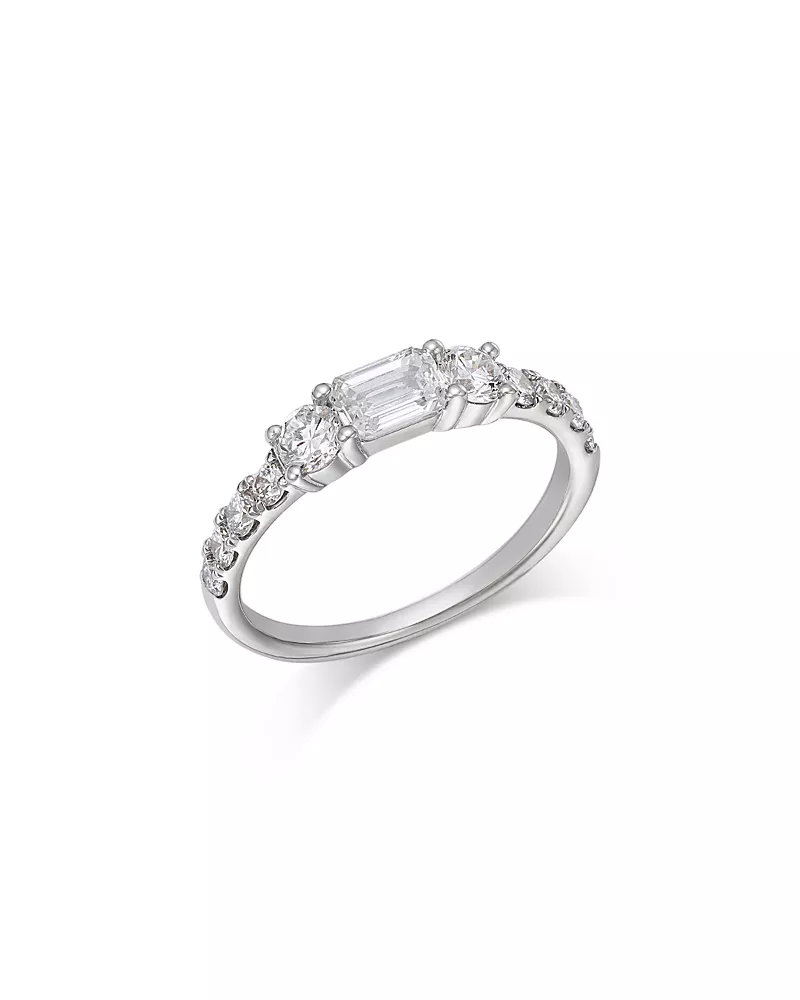 Bloomingdale's Fine Collection Luxe Collection Certified Lab Grown Diamond Emerald & Round Cut Band in 18K White Gold, 1.0 tcw
