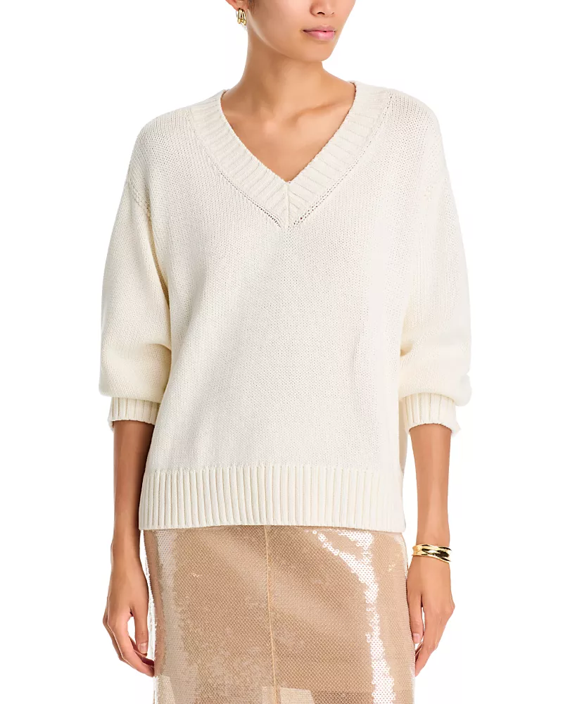 L'Agence Paxton Cotton V-Neck Sweater