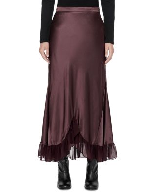 Allsaints Irma Satin Sheer Hem Skirt