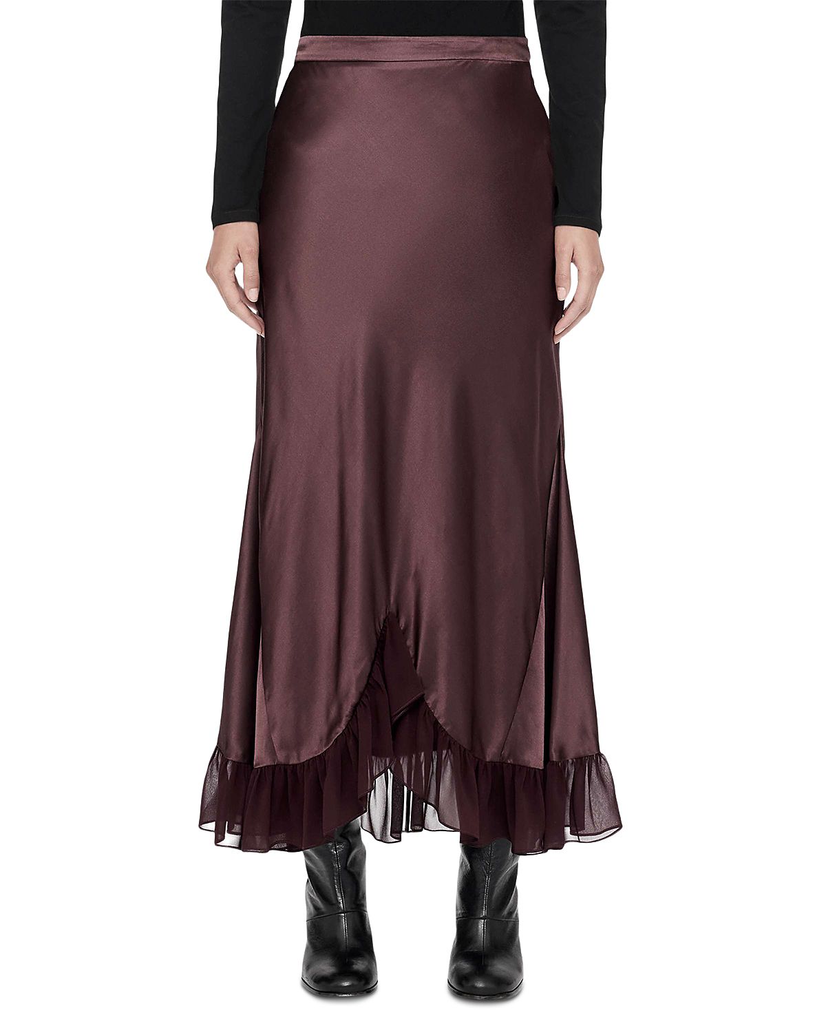 Allsaints Irma Satin Sheer Hem Skirt