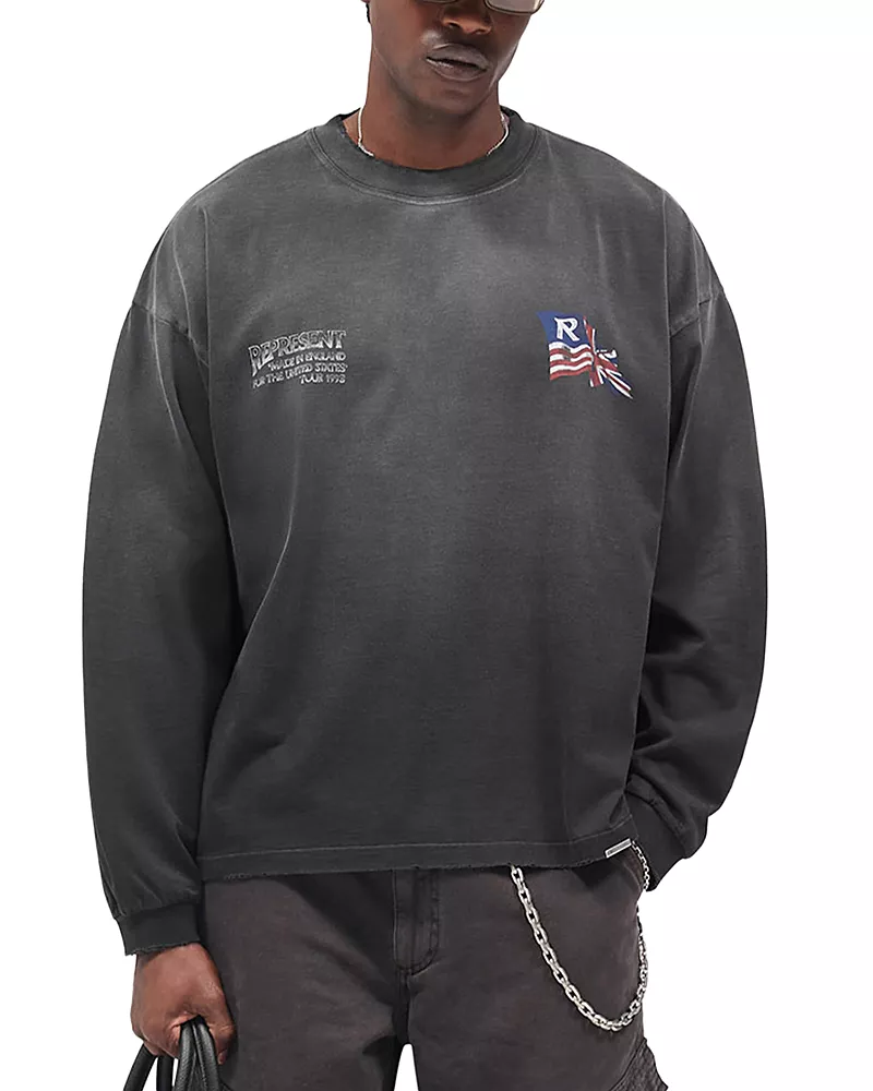 Represent Eagle Flag Cotton Logo Graphic Crewneck Shirt