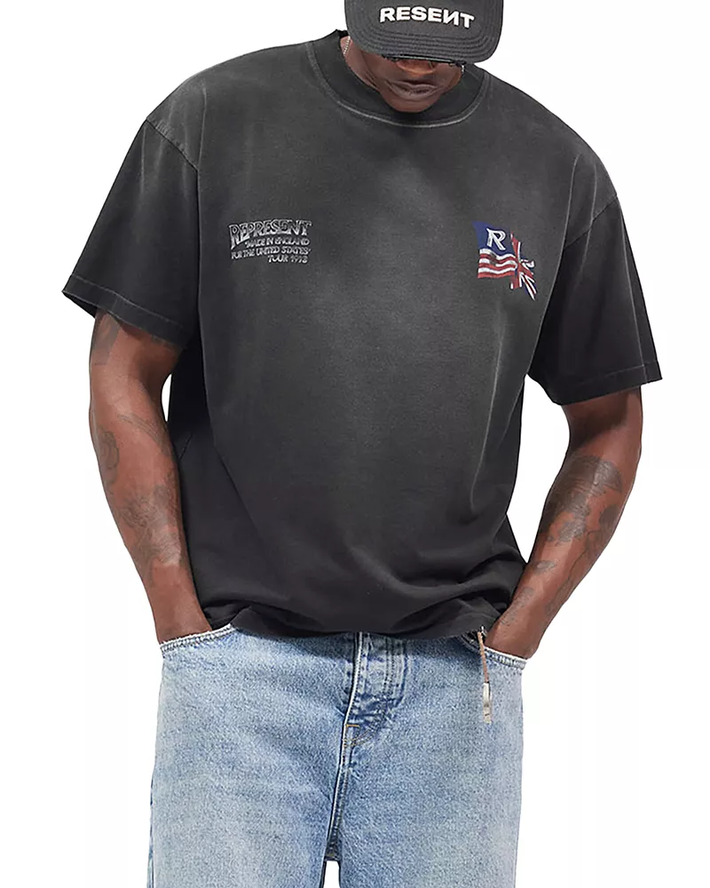 Represent Eagle Flag Cotton Logo Graphic Crewneck T-Shirt